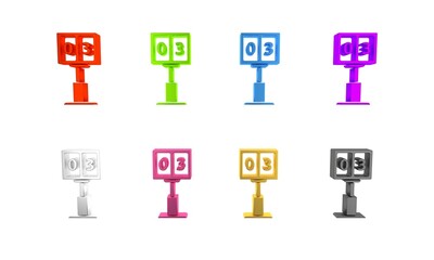Colorful Sport football mechanical scoreboard and result display icon isolated on white background. Minimalism concept. 3D render illustration