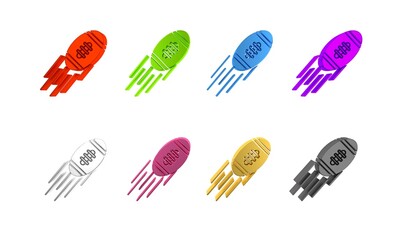 Colorful American Football ball icon isolated on white background. Rugby ball icon. Team sport game symbol. Minimalism concept. 3D render illustration