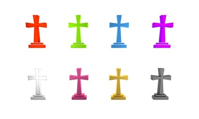 Colorful Tombstone with cross icon isolated on white background. Grave icon. Minimalism concept. 3D render illustration