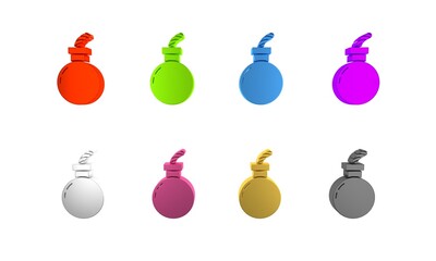 Colorful Bomb ready to explode icon isolated on white background. Happy Halloween party. Minimalism concept. 3D render illustration