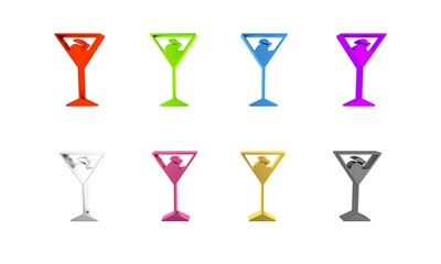 Colorful Martini glass icon isolated on white background. Cocktail icon. Wine glass icon. Minimalism concept. 3D render illustration