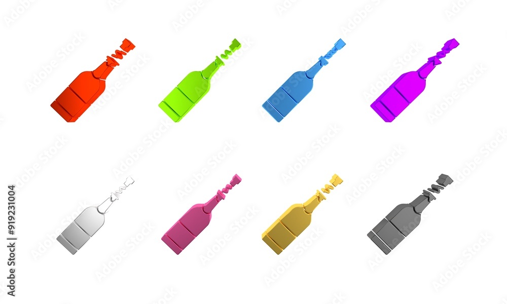 Wall mural Colorful Champagne bottle icon isolated on white background. Minimalism concept. 3D render illustration