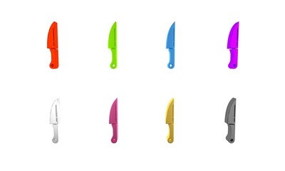 Colorful Knife icon isolated on white background. Cutlery symbol. Minimalism concept. 3D render illustration