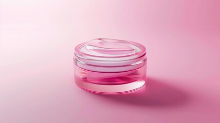 Elegant pink cream jar on a soft pink background, perfect for skincare product displays and beauty-related promotions.