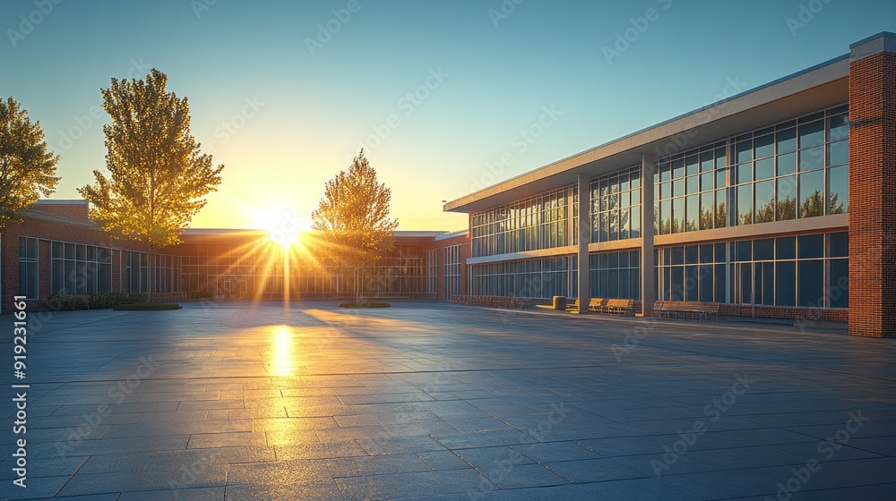 Aufkleber A large building with a courtyard in front of it