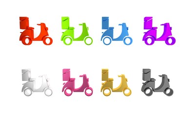 Colorful Scooter delivery icon isolated on white background. Delivery service concept. Minimalism concept. 3D render illustration