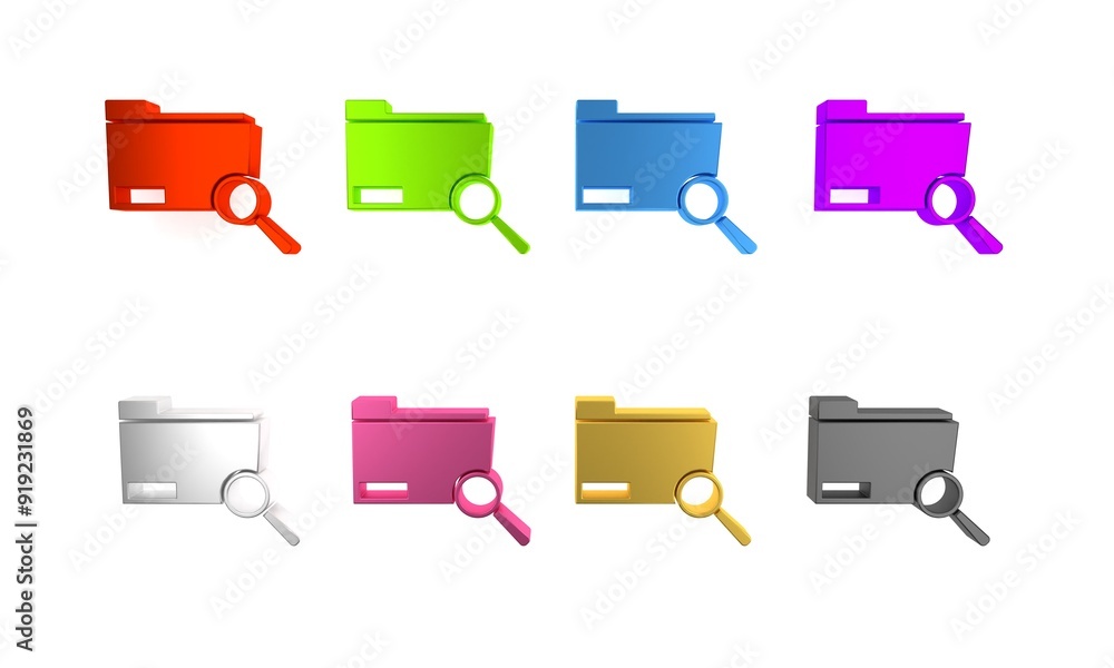 Poster colorful search concept with folder icon isolated on white background. magnifying glass and document