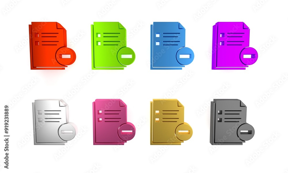 Poster colorful document with minus icon isolated on white background. clear document. remove file document