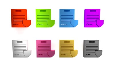 Colorful Contract with shield icon isolated on white background. Insurance concept. Security, safety, protection, protect concept. Minimalism concept. 3D render illustration