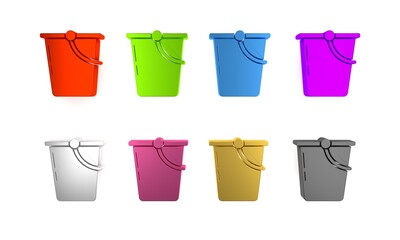 Colorful Bucket icon isolated on white background. Minimalism concept. 3D render illustration