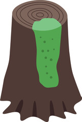 Old tree stump covered with green moss isometric view