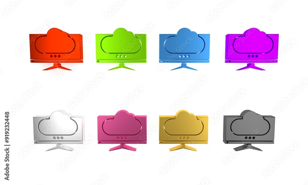 Poster colorful computer monitor screen icon isolated on white background. electronic device. front view. m