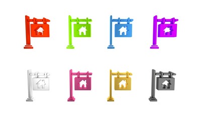 Colorful Hanging sign with text Sale icon isolated on white background. Signboard with text Sale. Minimalism concept. 3D render illustration