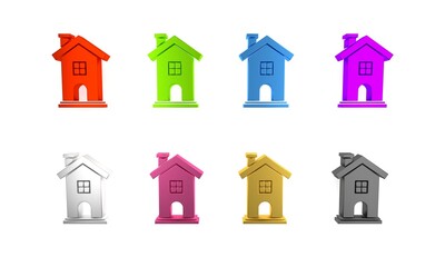 Colorful House icon isolated on white background. Home symbol. Minimalism concept. 3D render illustration