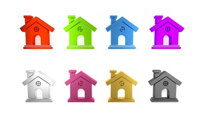 Colorful House icon isolated on white background. Home symbol. Minimalism concept. 3D render illustration