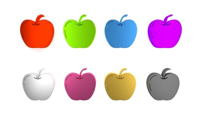 Colorful Apple icon isolated on white background. Fruit with leaf symbol. Minimalism concept. 3D render illustration