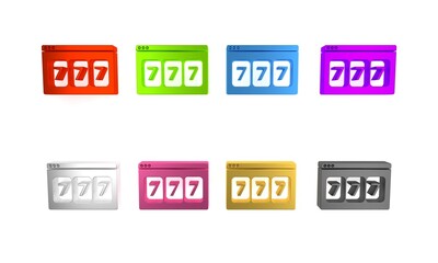 Colorful Online slot machine with lucky sevens jackpot icon isolated on white background. Online casino. Minimalism concept. 3D render illustration