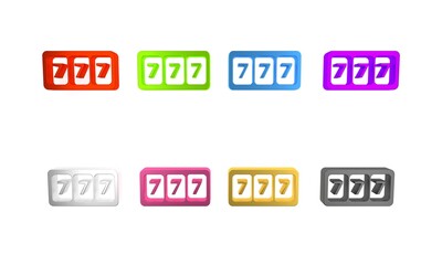 Colorful Slot machine with lucky sevens jackpot icon isolated on white background. Minimalism concept. 3D render illustration