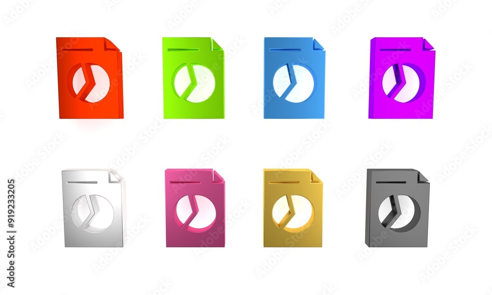 Poster colorful document with graph chart icon isolated on white background. report text file icon. account