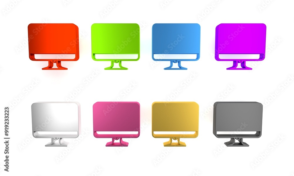 Poster colorful computer monitor screen icon isolated on white background. electronic device. front view. m