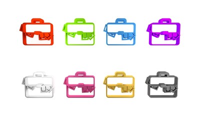 Colorful Briefcase and money icon isolated on white background. Business case sign. Business portfolio. Minimalism concept. 3D render illustration