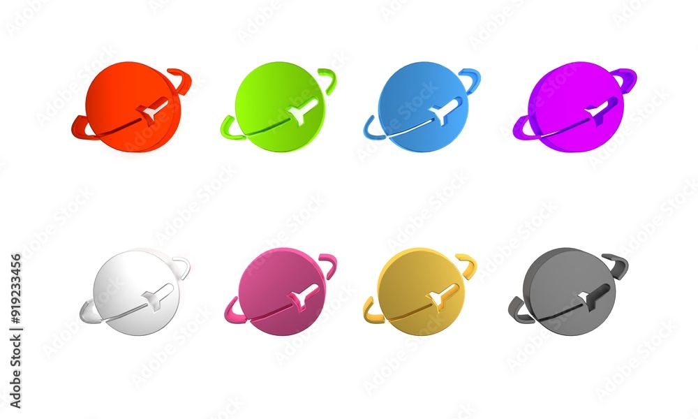 Sticker Colorful Planet icon isolated on white background. Minimalism concept. 3D render illustration