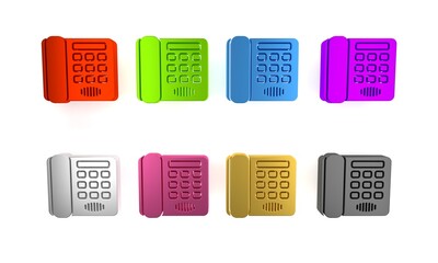 Colorful Telephone icon isolated on white background. Landline phone. Minimalism concept. 3D render illustration