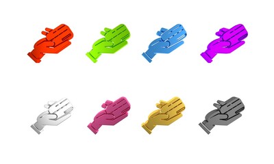 Colorful Human hand holding with credit card icon isolated on white background. Online payment. Pay by card. Financial operations. Minimalism concept. 3D render illustration