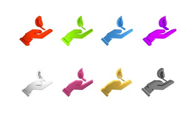 Colorful Sprout in hand of environmental protection icon isolated on white background. Seed and seedling. Planting sapling. Ecology concept. Minimalism concept. 3D render illustration