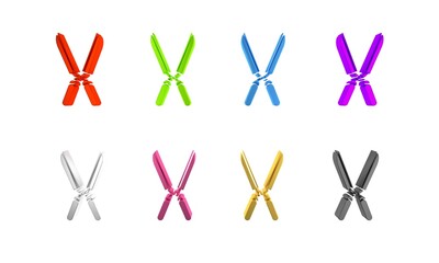 Colorful Gardening handmade scissors for trimming icon isolated on white background. Pruning shears with wooden handles. Minimalism concept. 3D render illustration