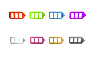 Colorful Battery charge level indicator icon isolated on white background. Minimalism concept. 3D render illustration