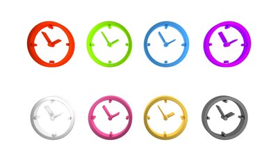 Colorful Clock icon isolated on white background. Time symbol. Minimalism concept. 3D render illustration