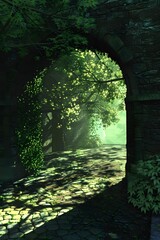 Obraz premium Stone Archway Leading to a Lush Green Forest