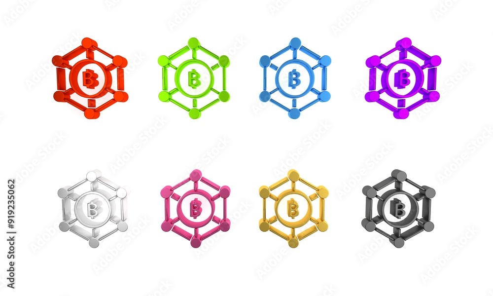 Poster colorful blockchain technology bitcoin icon isolated on white background. abstract geometric block c