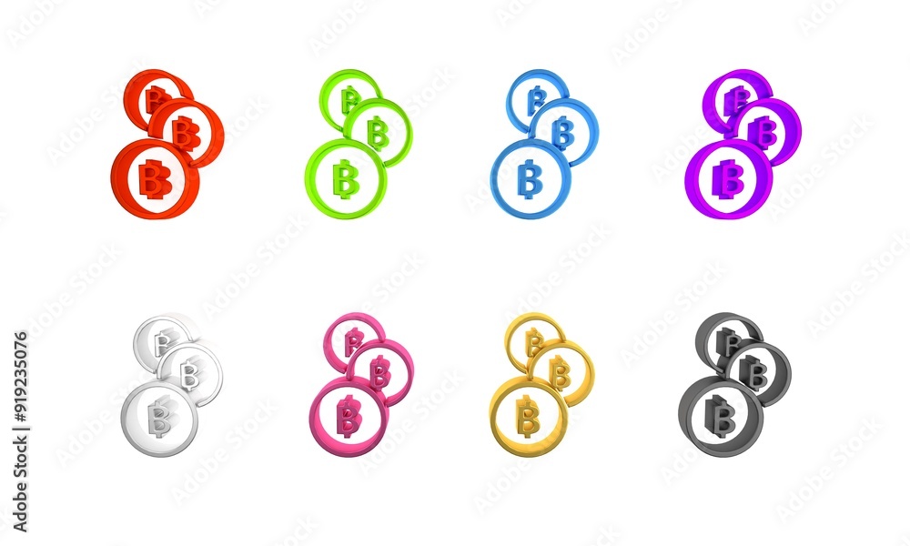 Poster colorful cryptocurrency coin bitcoin icon isolated on white background. physical bit coin. blockchai