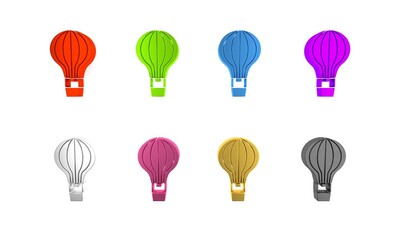 Naklejka premium Colorful Hot air balloon icon isolated on white background. Air transport for travel. Minimalism concept. 3D render illustration