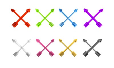 Colorful Crossed arrows icon isolated on white background. Minimalism concept. 3D render illustration