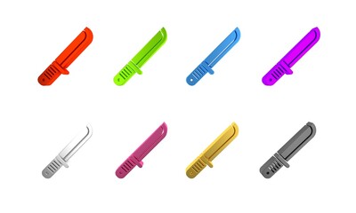 Colorful Hunter knife icon isolated on white background. Army knife. Minimalism concept. 3D render illustration