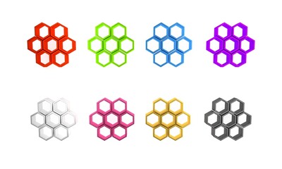 Colorful Honeycomb icon isolated on white background. Honey cells symbol. Sweet natural food. Minimalism concept. 3D render illustration