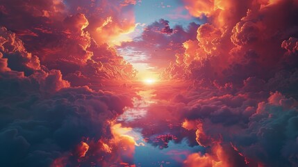Sunset over tranquil waters reflecting vibrant clouds in a serene sky