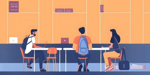 Three Friends Sitting at a Table Studying