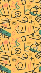 Fototapeta premium Children's cartoon abstract minimalist backdrop doodle drawing pattern with lines and geometric shapes. Fun, trendy colorful simple background, wallpaper texture design for kids