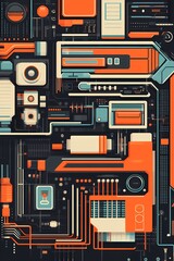 Abstract technological background with geometric shapes and lines.