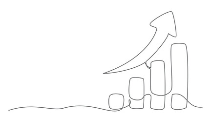 Growing graph One line drawing on white background