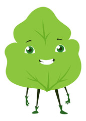 Green leaves character. Cute happy funny smiling leaf character. Vector illustration isolated on white background