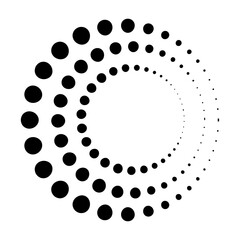 Halftone dotted speed lines circle. Geometric art in circle form. Round swirl movement symbol. Halftone circular dotted frame. Vector design elements