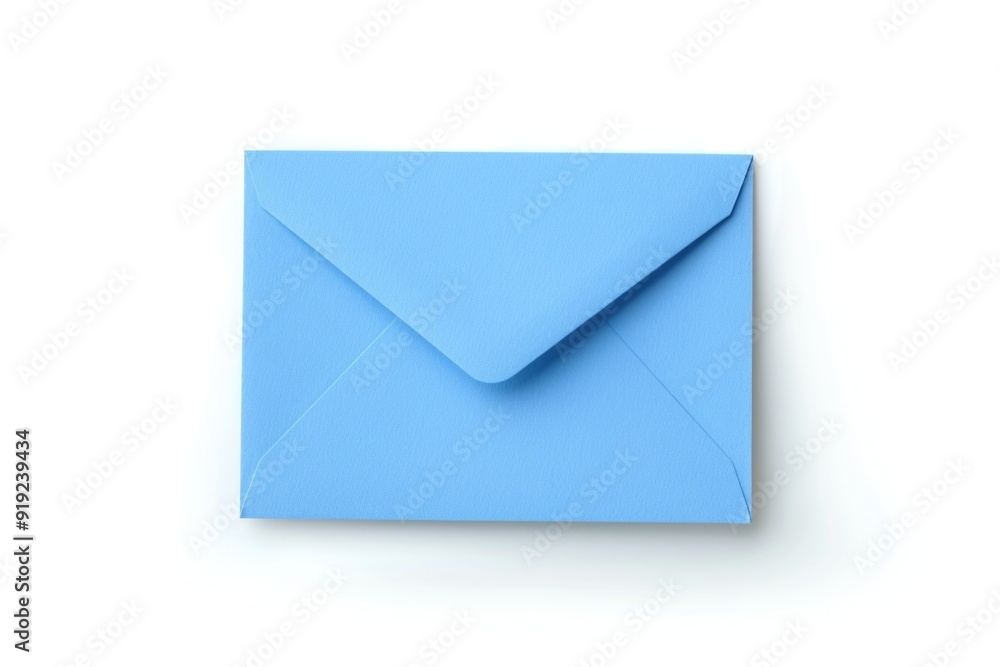 Poster a close-up of a blue envelope sitting on a white background, ready for mailing or correspondence