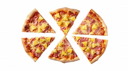 Fresh whole pineapple pizza isolated over plain background
