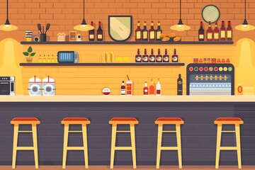 Naklejka premium Bar Counter Illustration Design With Stools