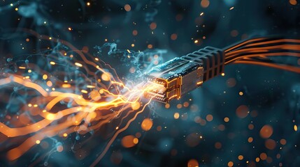 internet switch network cables with fiber optical background. AI generated illustration